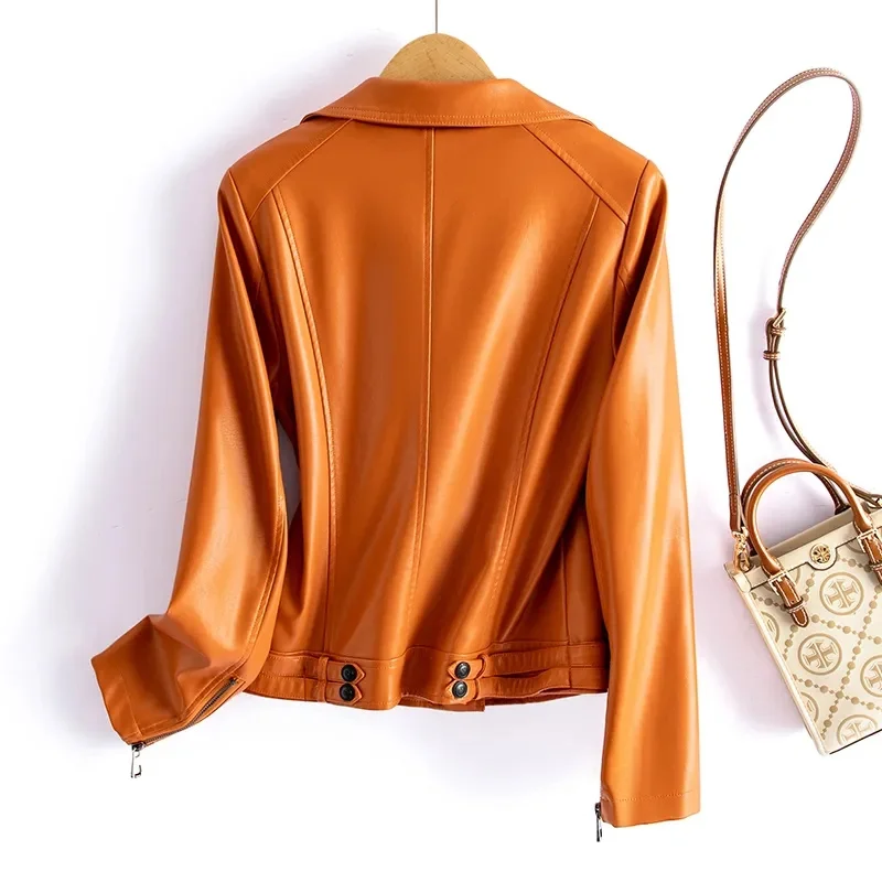 الشارع الشهير المرأة الطبقة الثانية سترة جلد الغنم جلد طبيعي معطف قصير الخريف الأخضر موتو السائق ملابس خارجية JJ605