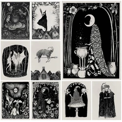 Pagan Witch,Bat Girl,Moon Priestly,Vintage Wall Art Canvas Painting,Folk Witchcraft Illustration Art,Poster And Print Home Decor