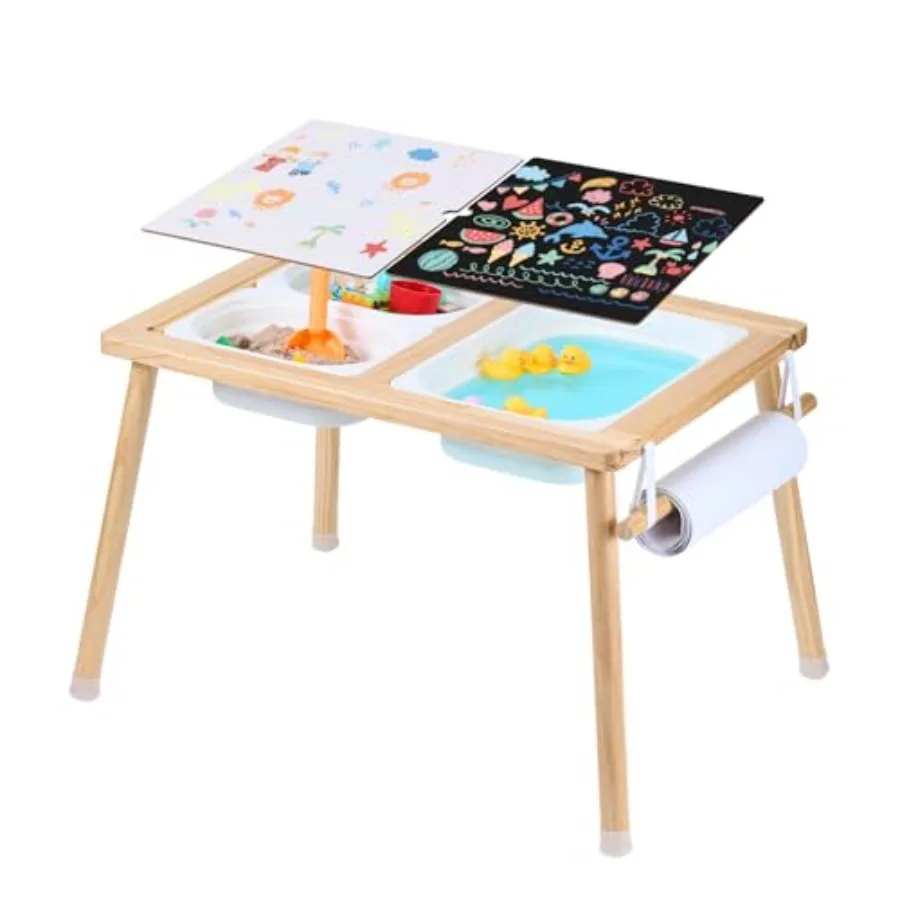 

VEVOR Sensory Table Sensory Table for Toddlers Activity Desk with 3 Foldable Storage Bins and Paper Roll Holder Wooden Toddler