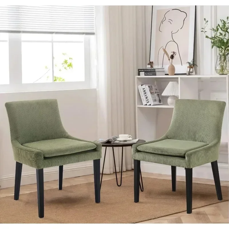 Modern Dining Chairs Set of , Upholstered Corduroy Accent Side Chairs with Mid Back and Wood Legs