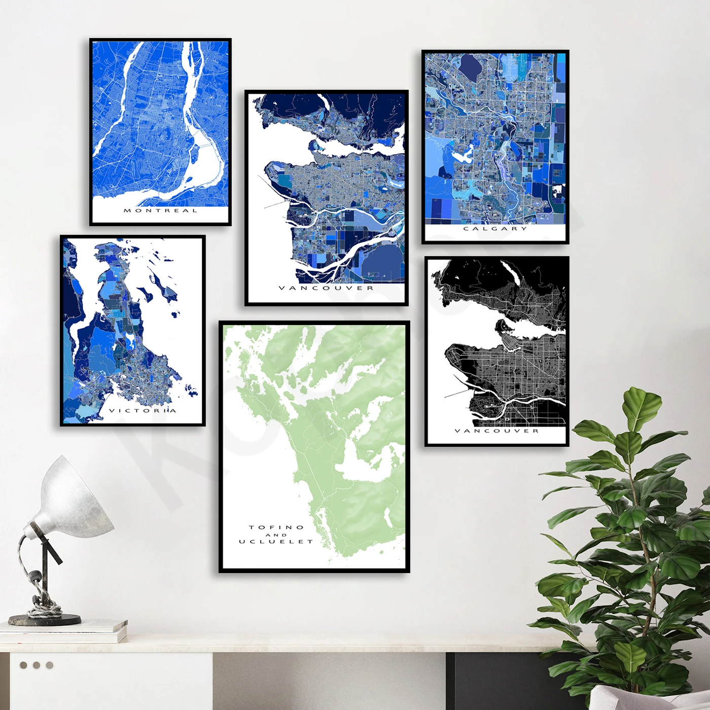 توفينو مونتريال فانكوفر إدمونتون كالغاري فيكتوريا. خريطة ألوان شارع المدينة. هدايا السفر. ملصق فني لتزيين جدران المنزل