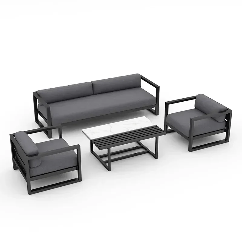 Outdoor sofa courtyard double aluminum alloy seat combination coffee table balcony garden outdoor leisure waterproof furniture