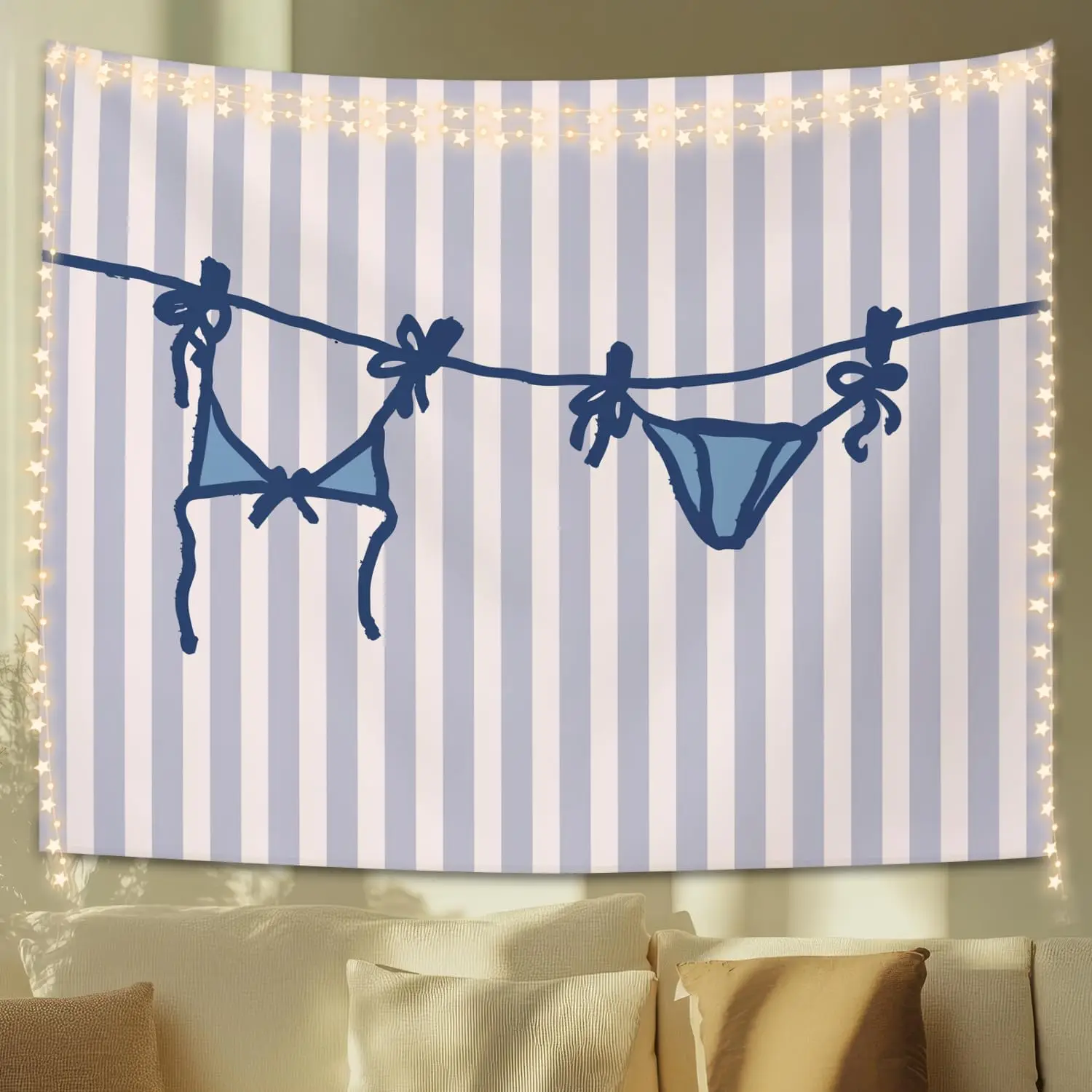 Striped Clothesline Underwear Tapestry Wall Hanging Polyester Funny Novelty Decor Banner for Dorm Bedroom Party Room