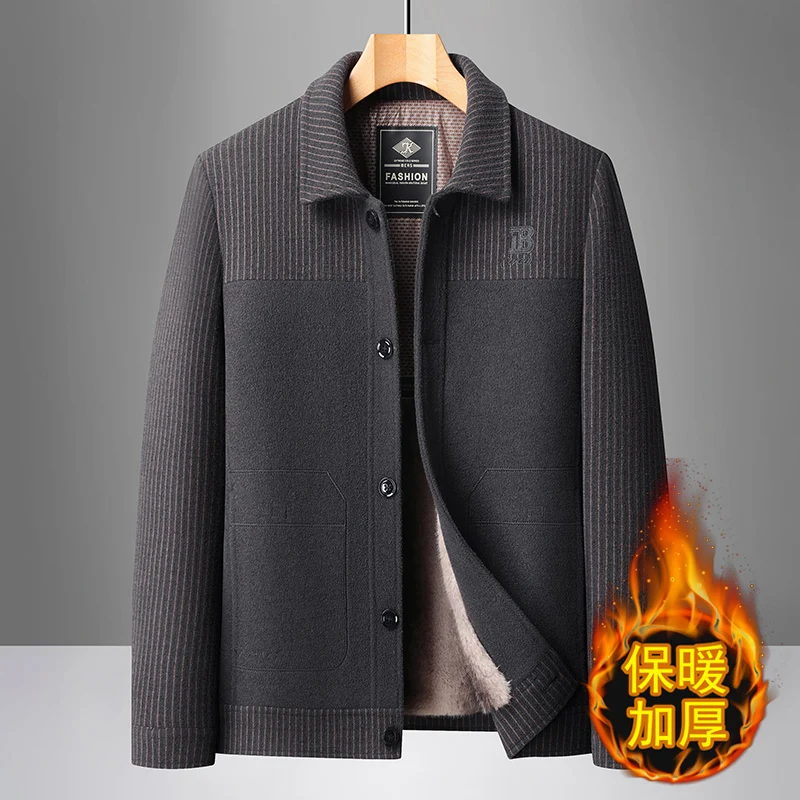 

Зимняя мужская шерстяная куртка 2025 года, бархатное утолщенное теплое шерстяное смешанное пальто, модные повседневные деловые хлопковые куртки