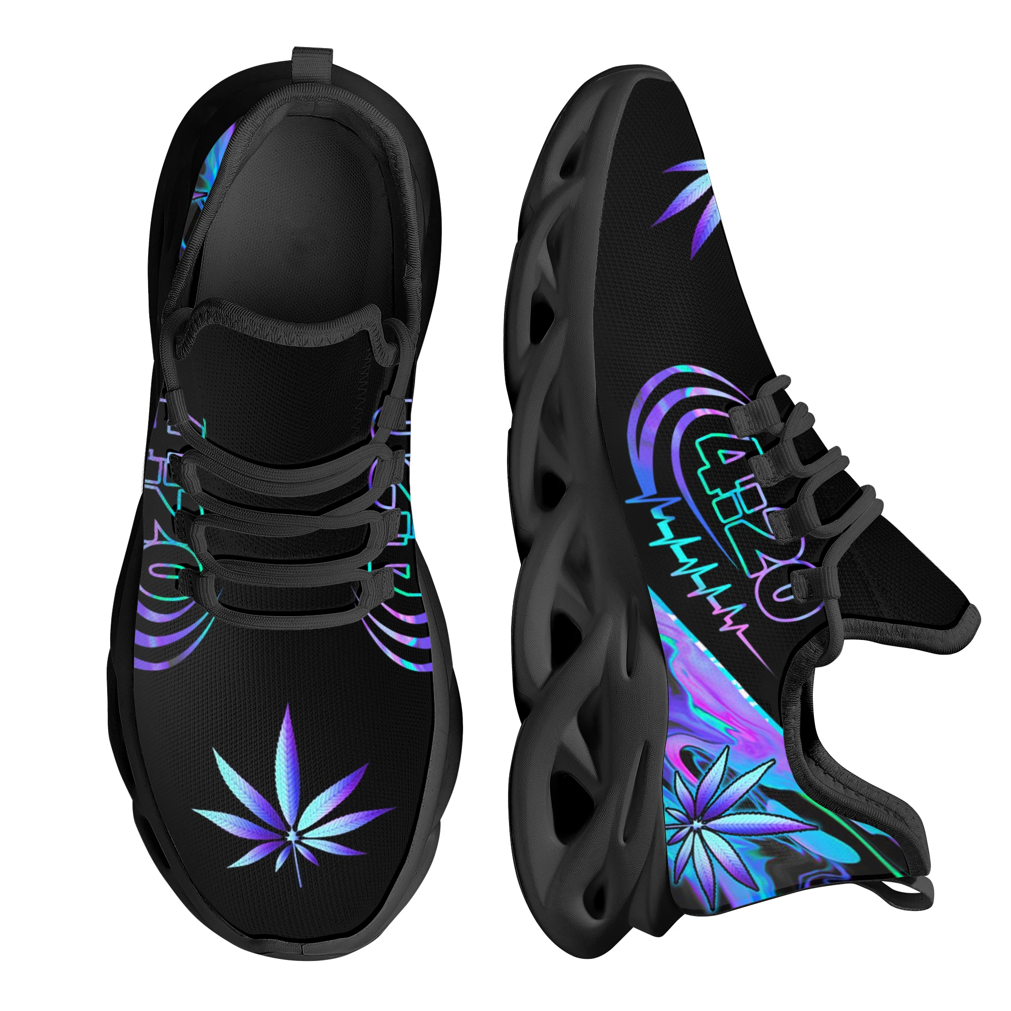 

INSTANTARTS 420 Blue Trippy Weed Pattern Ladies Flat Shoes Comfortable Lace up Platform Sneakers Lightweight Women Footwear