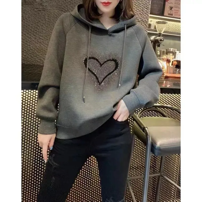 Autumn and Winter Women's Hoodie Sweater fleece-lined Thickened Korean-style Loose Casual All-match Top