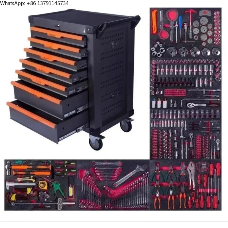 

7 Tier Tool Cart, Black and Orange Portable Thickened Drawer Tool Cart with Pulleys for Warehouse and Workshop