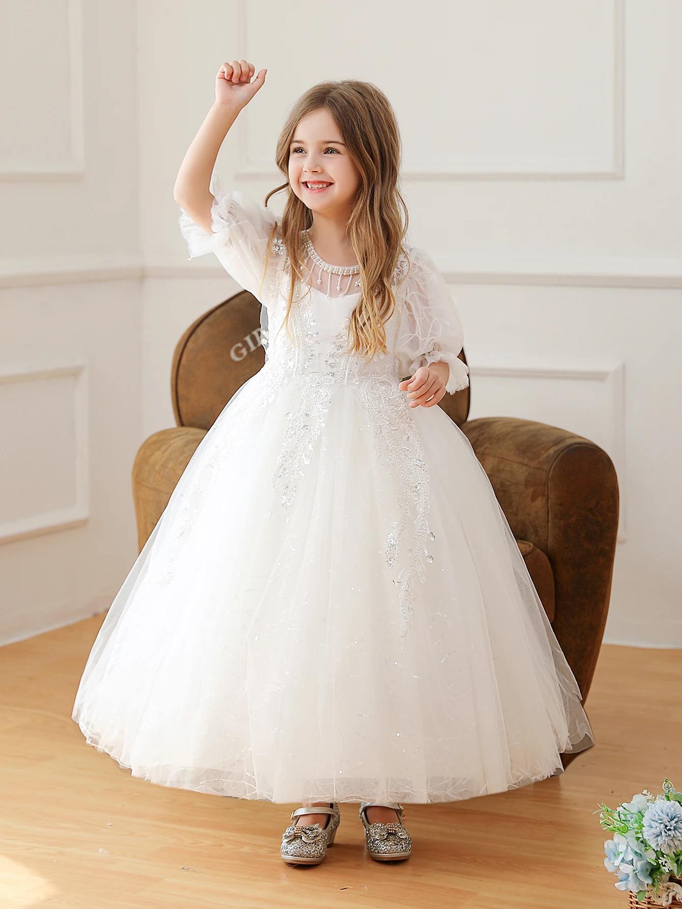 New Style Party  Dress Wedding Flower Frock  Bridal Ball Gown For Little Girl 7 Years