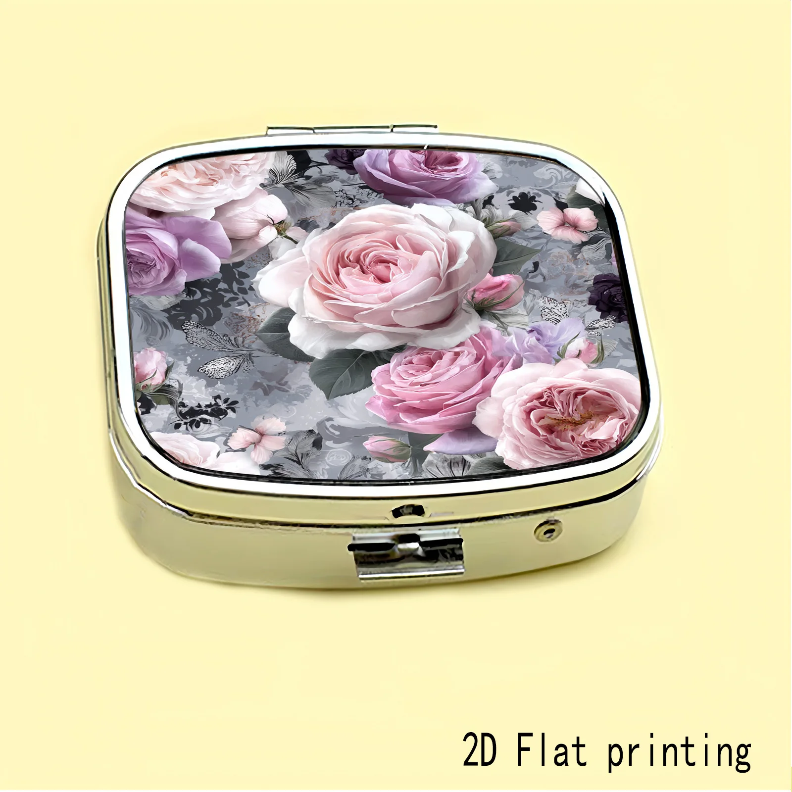 Multi-Colored Rose and Black and White Butterfly 3D Floral Pattern, Two Types of Small Pill Boxes for You to Choose From: One with Three Circular Compartments and the Other with Two Square Compartments, Portable Medicine Storage Suitable for Handbags or Travel, Elegant Design, Polished Finish, Exclusive for Daily Medication Users.