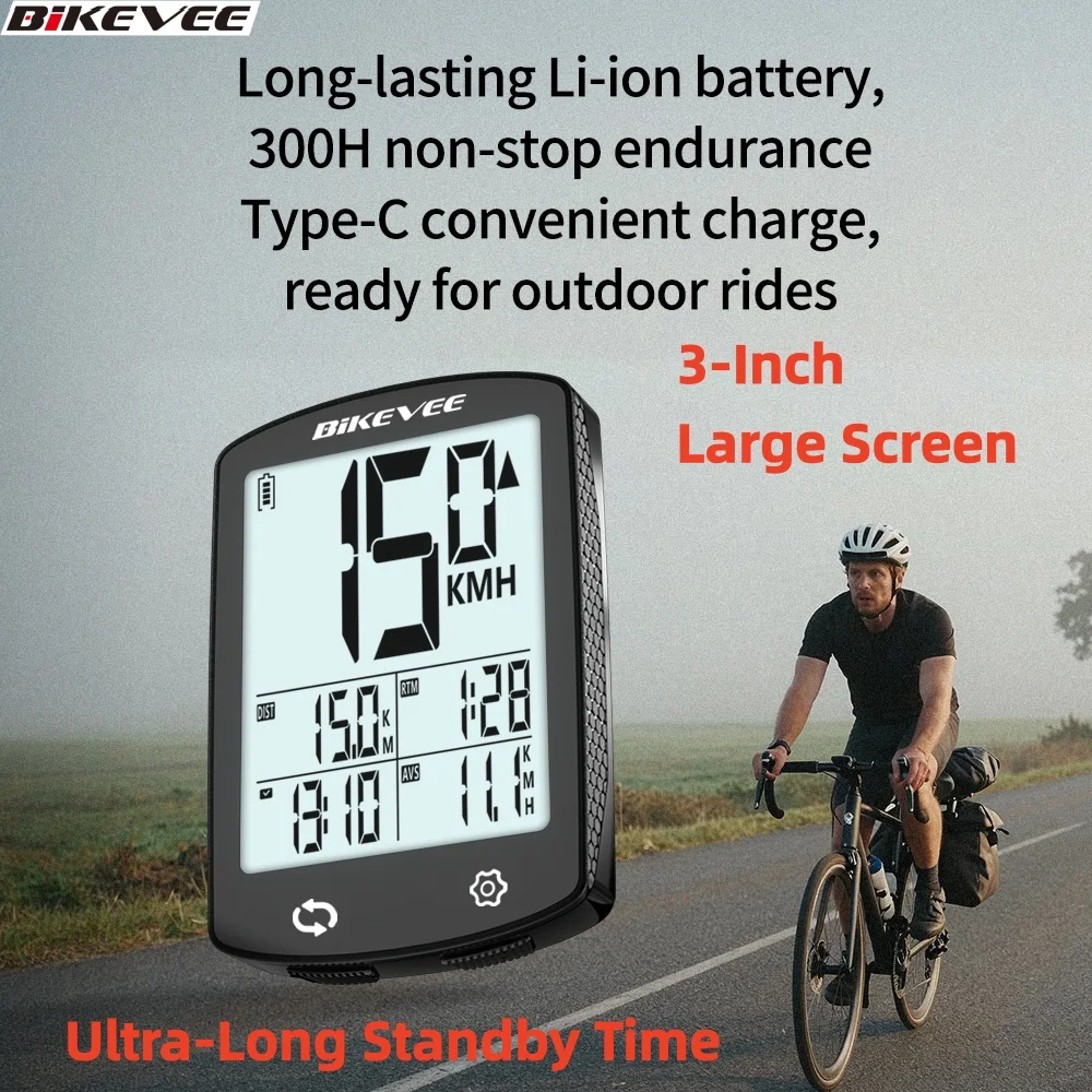 3 inch USB Rechargeable Wireless Bicycle Computer Large Screen Ultra-Long Standby with Auto Backlight Bike Odometer Speedometer