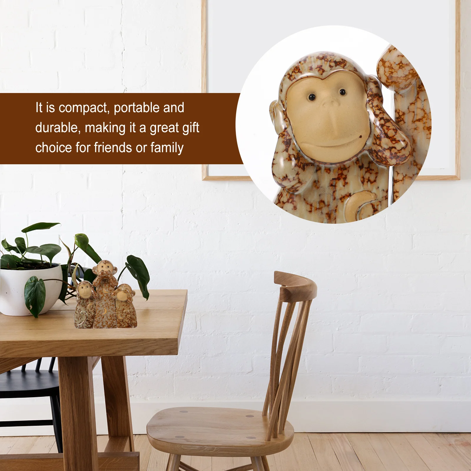 

3Pcs Ceramic Monkey Figure Set Stylish Tabletop Ornament for Christmas Wedding Festival Gift Idea Decor Monkey Statue