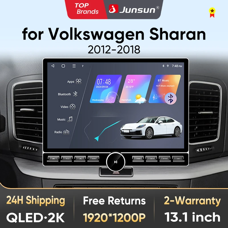 Junsun 13,1″ QLED Wireless CarPlay Android Auto Autoradio für Volkswagen Sharan 2012-2018 Intelligente Systeme DSP SWC RDS GPS FM