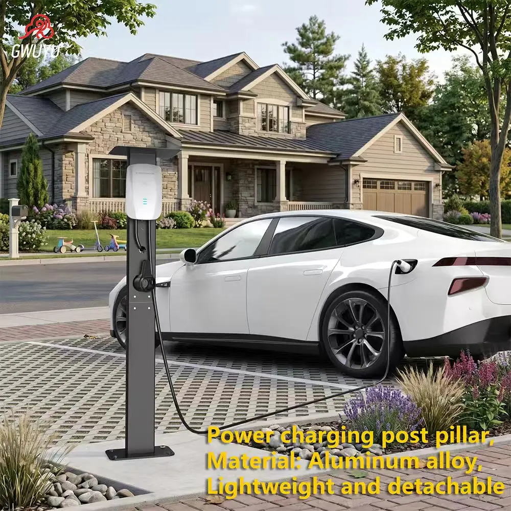 GWUYU Aluminium-EV-Ladestation-Säule, 1M Schwarz 1,3M Schwarz Weiß Optional EV-Wallbox-Montageständer, Wetterfeste Außenhalterung