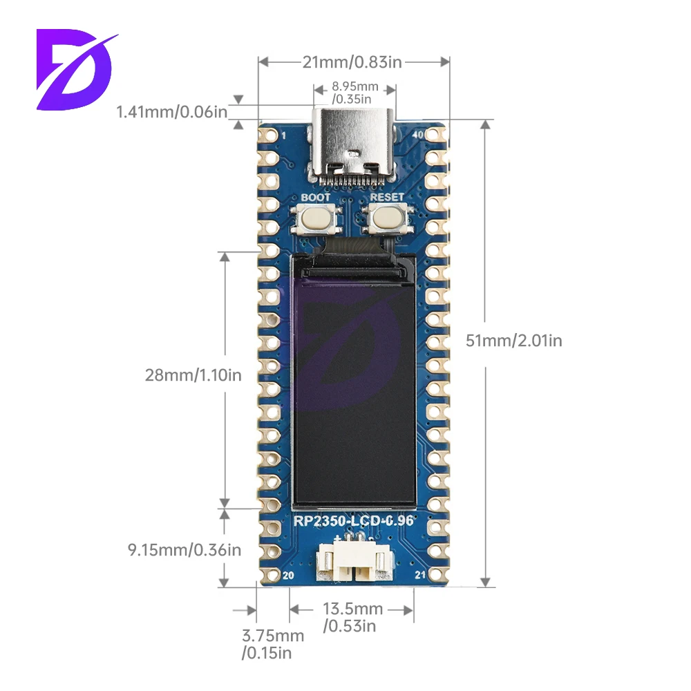 RP2350-LCD-0.96 Rp2350-One 4Mb Flash Microcontroller Development Board Onboard Based On Rp2350A Dual Core Dual Type-C/Type-A