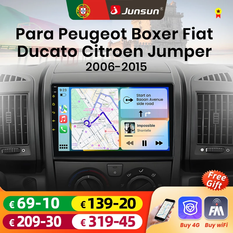 Junsun Android-Radio für Fiat Ducato Peugeot Boxer 2 Citroen Jumper 2 2006-2023 CarPlay Auto-Stereoanlage Intelligentes GPS SWC BT 4G
