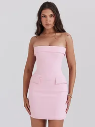 Fantoye Sexy Strapless Pocket Women Dress Pink Backless High Waist Mini Dress Female Summer Skinny Elegant Party Clubwear 2024