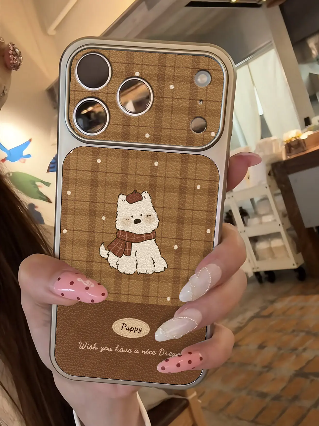 Retro Polka Dot Pony Pferd Imitation 17 Handyhülle für iPhone 13 14 15 16 17 Pro Max 17, stoßfeste Lederhülle mit Beschichtung – Detail 10