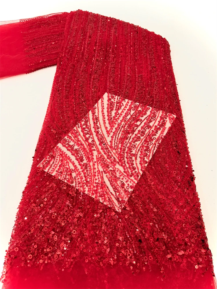 Luxury Embroidery African Handmade Beads Lace Fabric 2024 Goom Nigerian French Sequins Net Lace Fabrics For Wedding Party Sew Sh