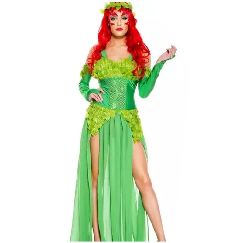 Ladies Anime Movie Batwomen Poison Ivy Villian Cosplay Costume Halloween Performance Party Green Dragonfly Elf Fancy Dress