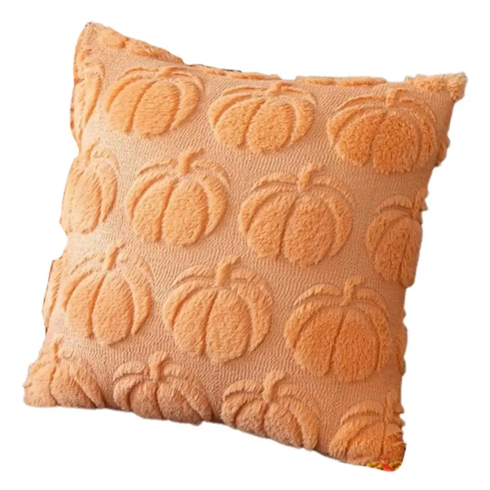 45cm Halloween Pillowcase 3D Pumpkin Pattern Solid Color Hidden Zipper Velvet Sofa Decoration Pillowcase Pillow Cover