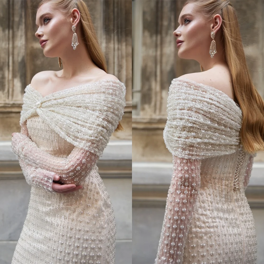 

Customized High Quality White Evening Dress Elegant Off the Shoulder Celebrity Gowns Temperament Lace Up Back Prom Dress