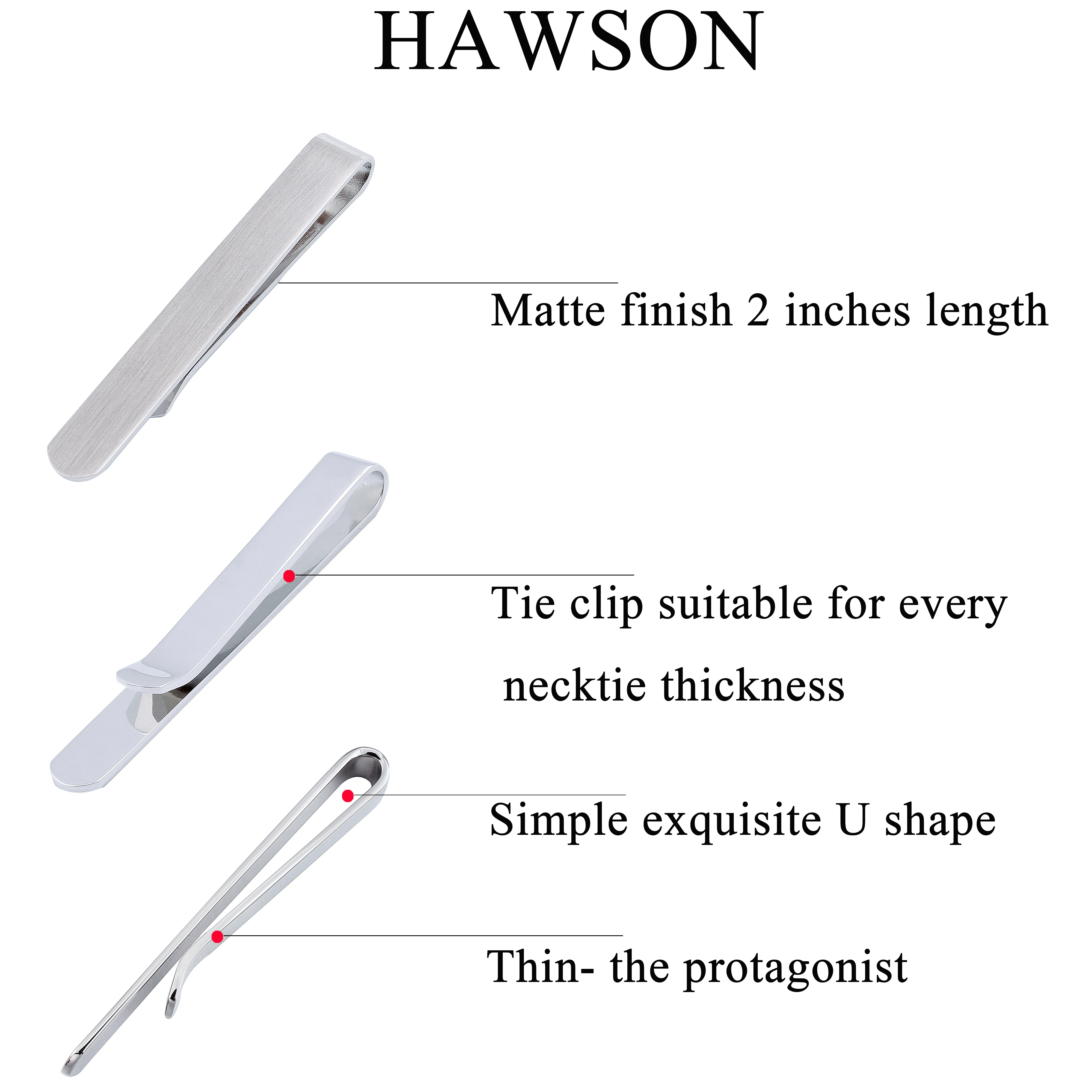 HAWSON 4pcs Skinny Tie Clip for Men Tie Clip Bar Set, (1.5-2-2.2-2.5Four sizes)Tie Clip Gift Set for Wedding, Meetting, Party