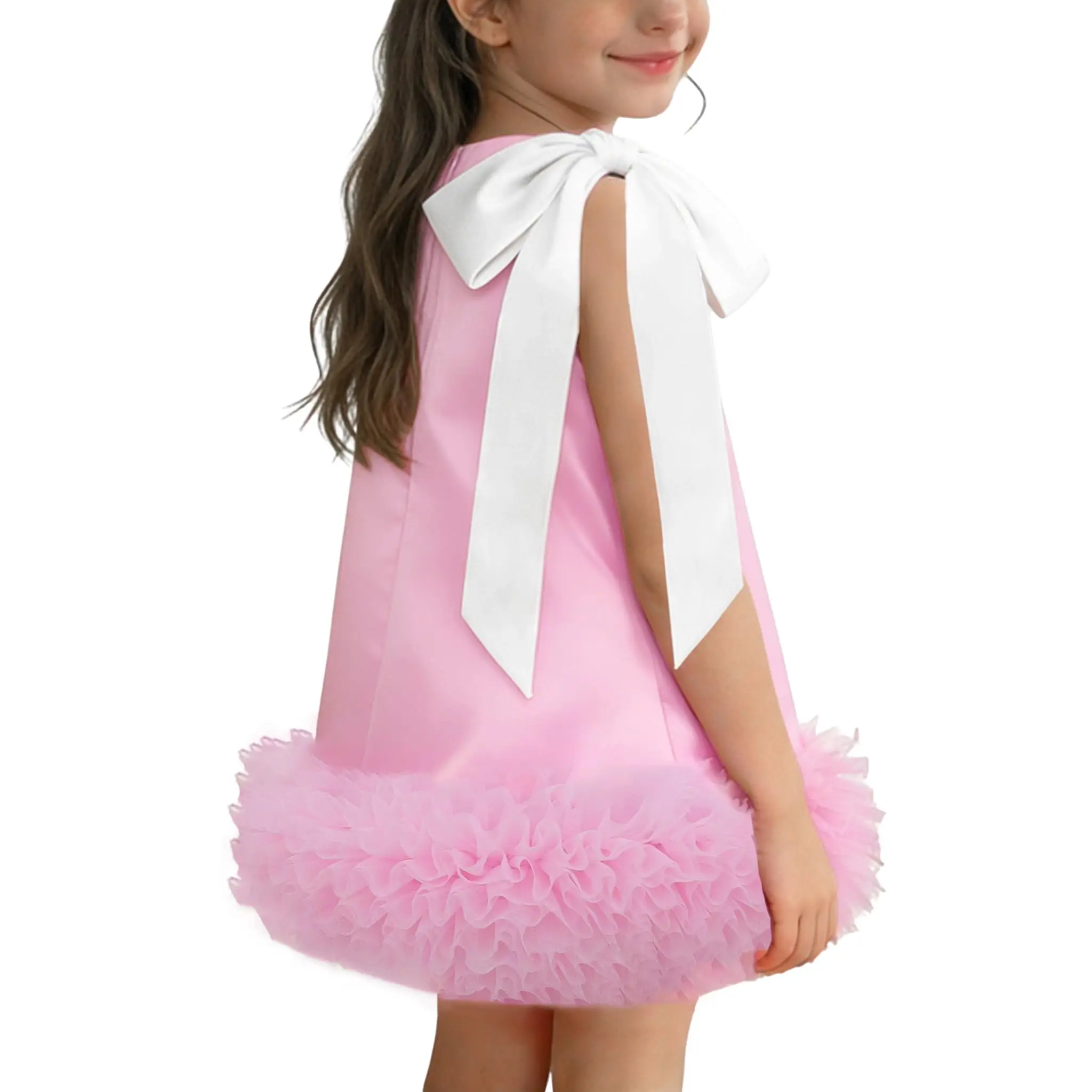 Girls Birthday Dress Large Bow Layered Tulle Holiday Party Flower Girl Wedding Toddler Pageant Formal Prom Dress
