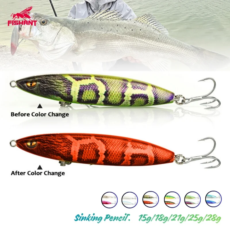 FISHANT Longying Sinking Pencil Lure with Temperature & Light Color Change - 80S/90S 15-28g Hard Bait for Bass Pike