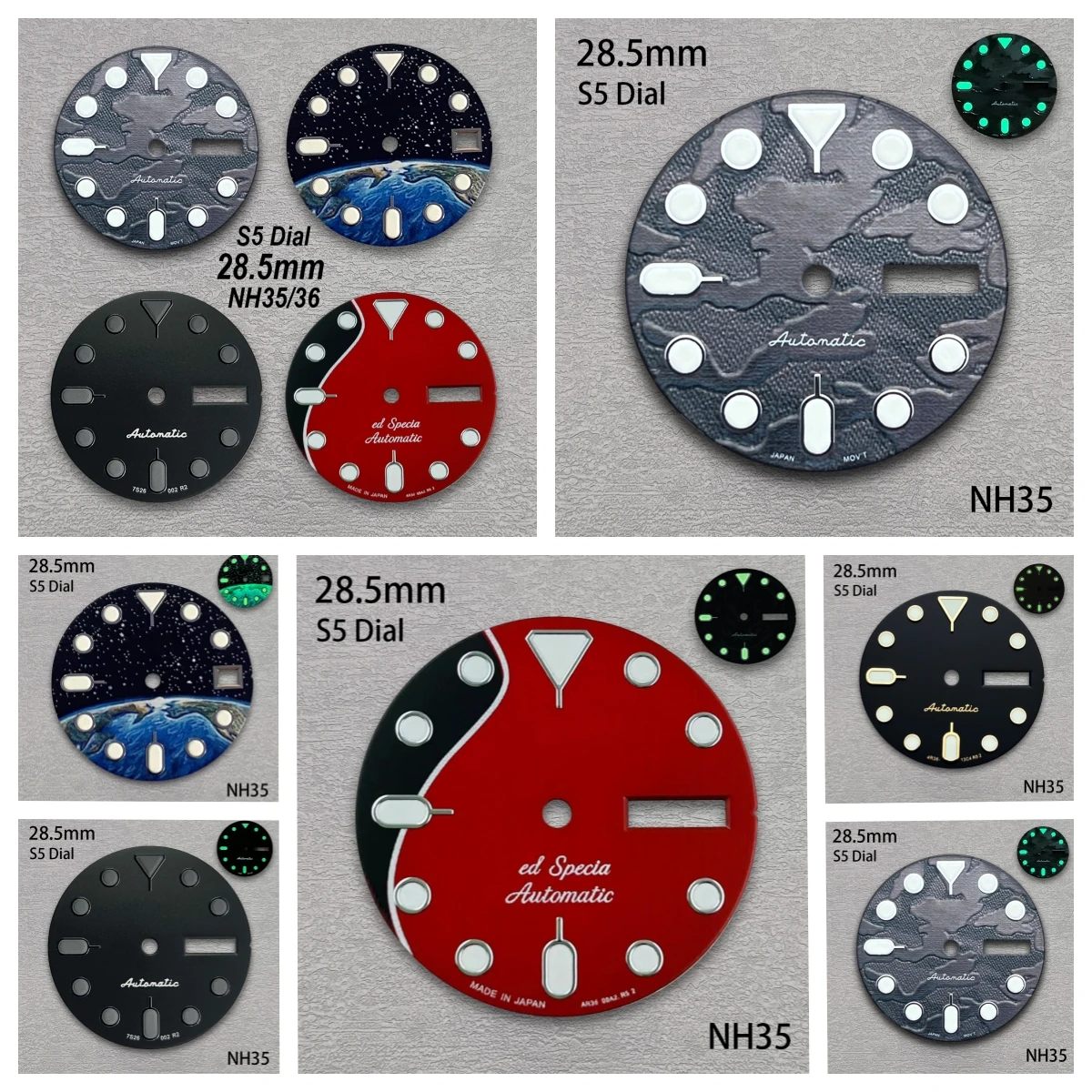 

28.5 mm S Logo Camouflage Dial Suitable For NH36/4R36 Movement Green Luminous Dual Calendar Watch Modification Accessories
