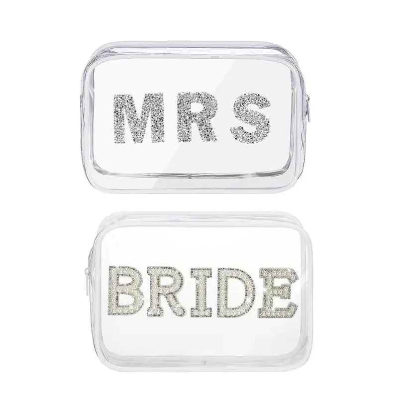 

31BB Large Capacity Bride Cosmetic Bag Transparent Pearls Letter Clear Makeup Bag