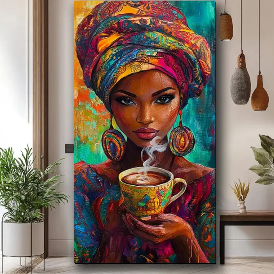 

Amazing African Women's Coffee Beauty Diamond Art Painting DIY Full Diamond Embroidery,Mosaic Home Decor,Cross Stitch Kits Gift