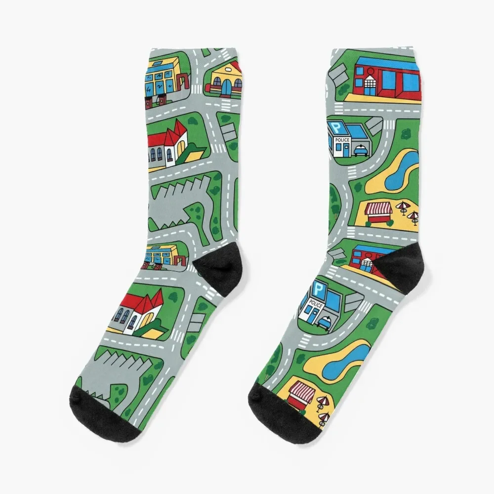 Car City Carpet Road Rug 90s Nostalgic Toy Socks Rugby Crossfit Designer Man Socks Women's