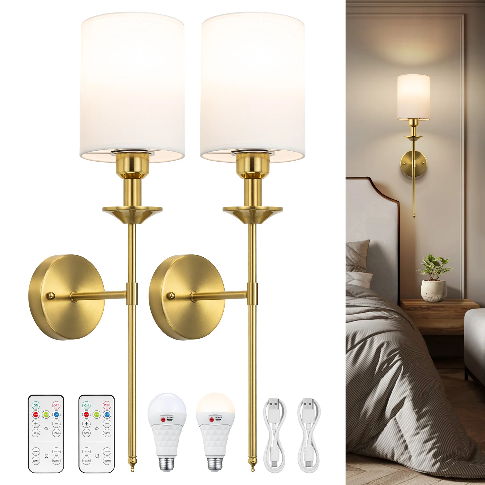 

Battery Operated Wall Sconce Set of 2, Battery Powered Wall Sconces Rechargeable Wall Sconces Wall Decor Set of 2 Wall Lights