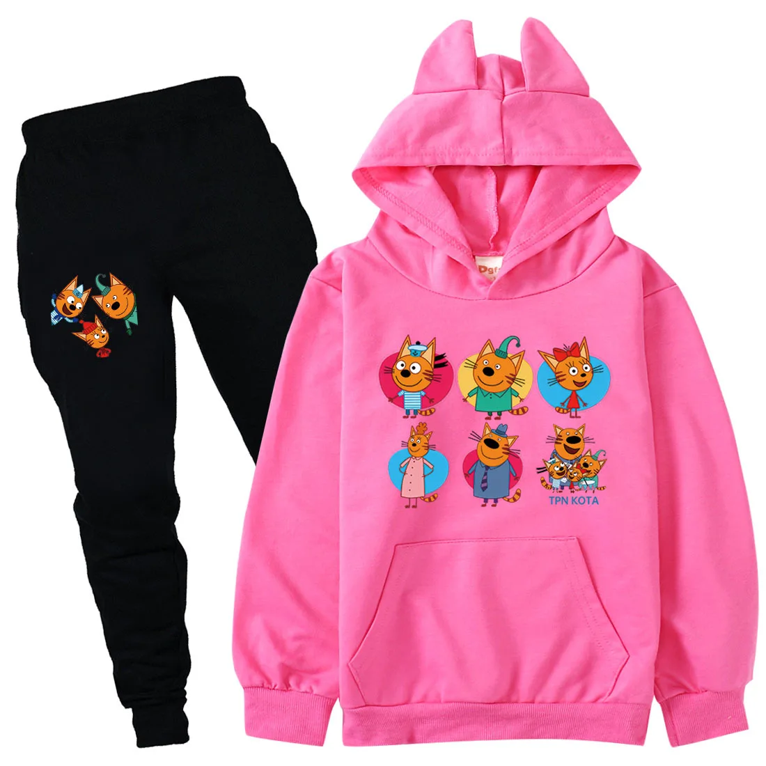 TpnkoTa Kid-e-cats Hoodie Kids Three Kitten Russian Clothes Set Boys Hooded Sweatshirts Pants 2pcs Suits Toddler Girls Outfits