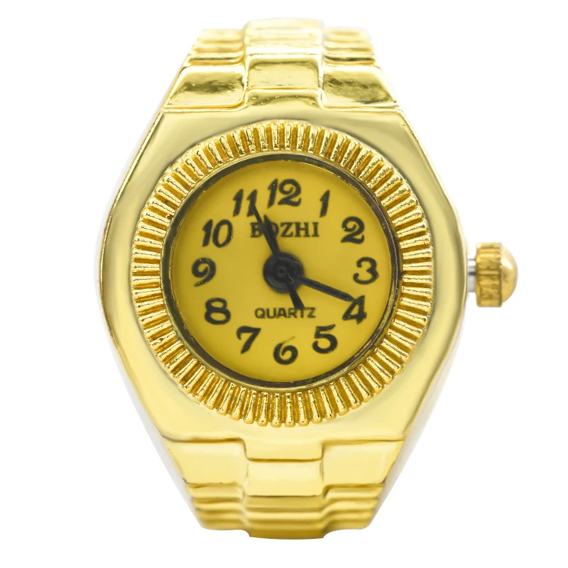 The New Best-Selling Ring Watch Features A Creative Golden Alloy Case With Fingers And A Round Dial For Couples And Men