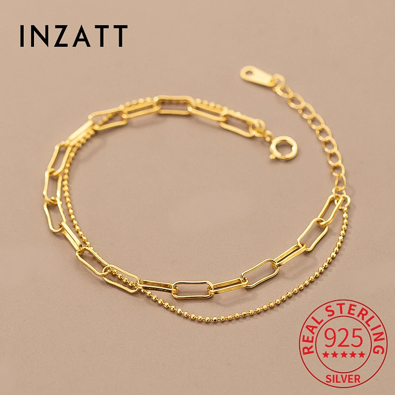 INZATT Real 925 Sterling Silver Double Layer Bead Chain Bracelet for Women Classic Geometric Fine Jewelry Minimalist Accessories