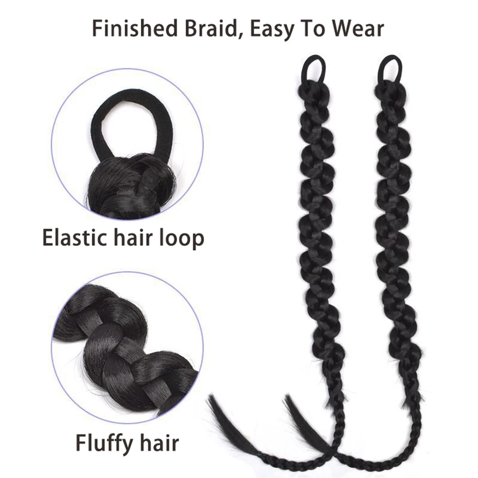 Sonho Como-Tranças De Boxe Sintéticas Para Meninas, Extensão De Rabo De Cavalo Chignon Tail Com Elástico, Cabelo De Trança De Especiarias, Cor Preta, 24 ", 26"