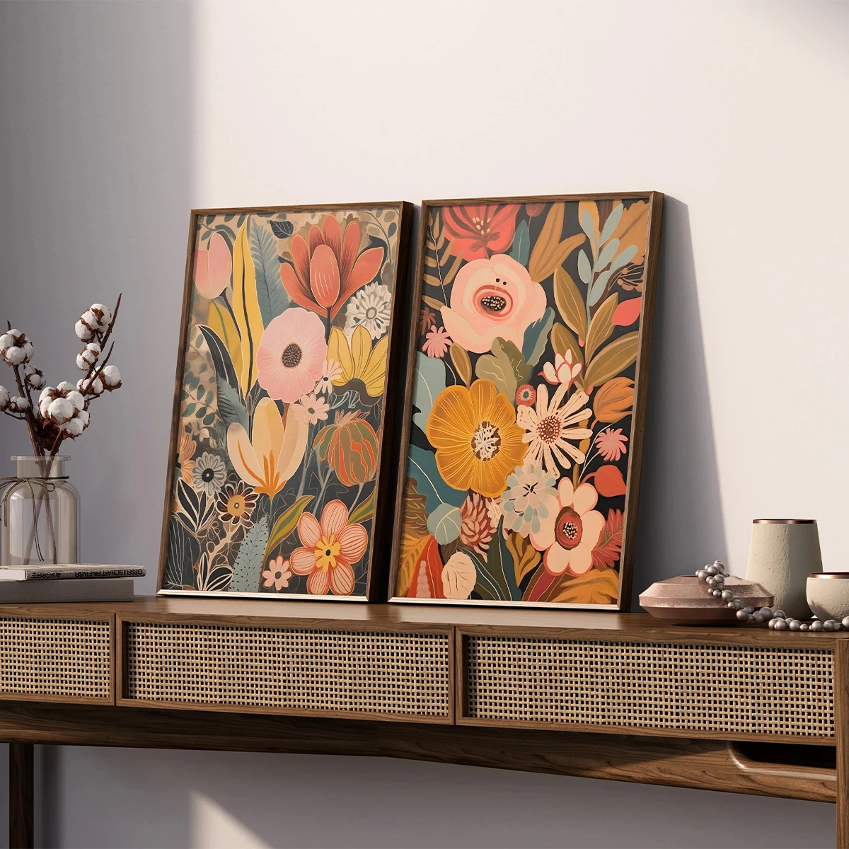 Bohemian Flower Bouquet Canvas Printing Mid-century Clever Floral Plant Wall Art Posters for Modern Living Room Home Decor Gifts