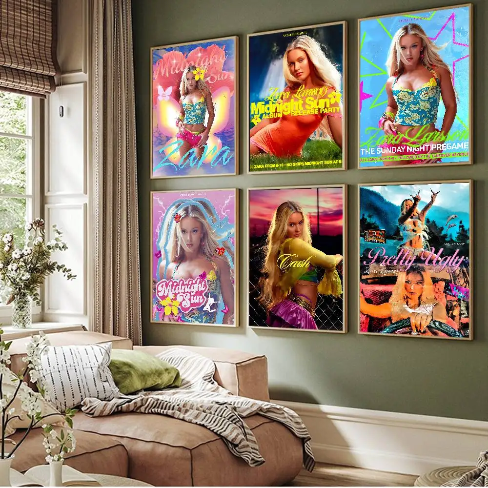 Sänger Zara Larsson Mitternachtssonne Anime Poster Klebrige wasserfeste Papieraufkleber Kaffeehaus Bar Kawaii Raumdekoration