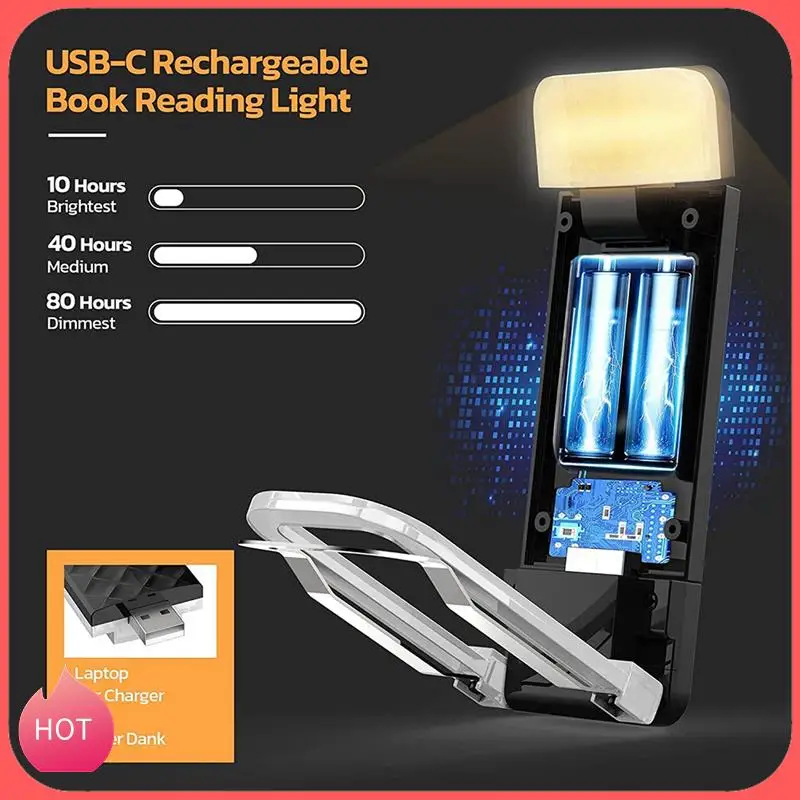 

HOT-Book Lights, Rechargeable Reading Light In Bed, Smart Adjustable Reading Lights, Portable Bookmark Night Lamp Durable Black