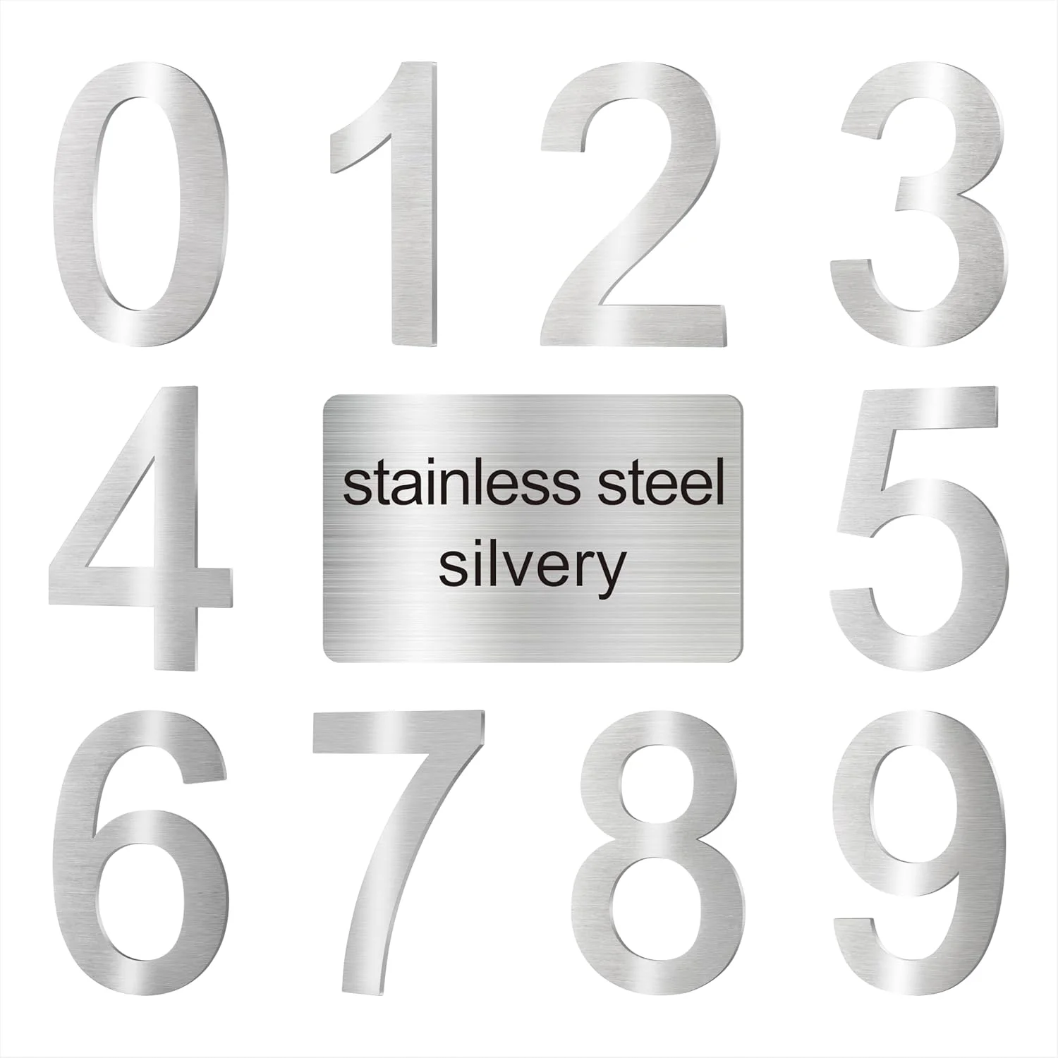 1PC 6inch Stainless Steel Self Adhesive House Number Sticker Metal Doorplate Home Door Plaque Numbers Sign For Mailbox Street Nu