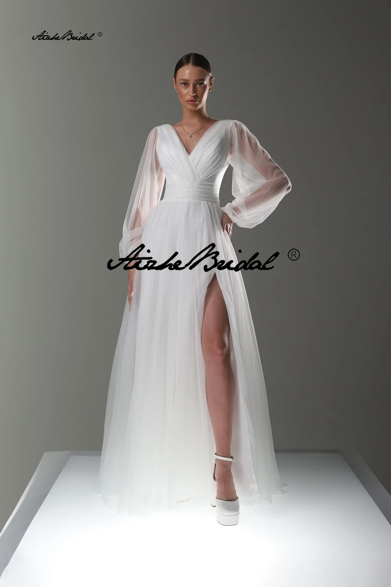 Klassisches Hochzeitskleid mit langen Ärmeln / Schlichtes Hochzeitskleid / Brautkleid