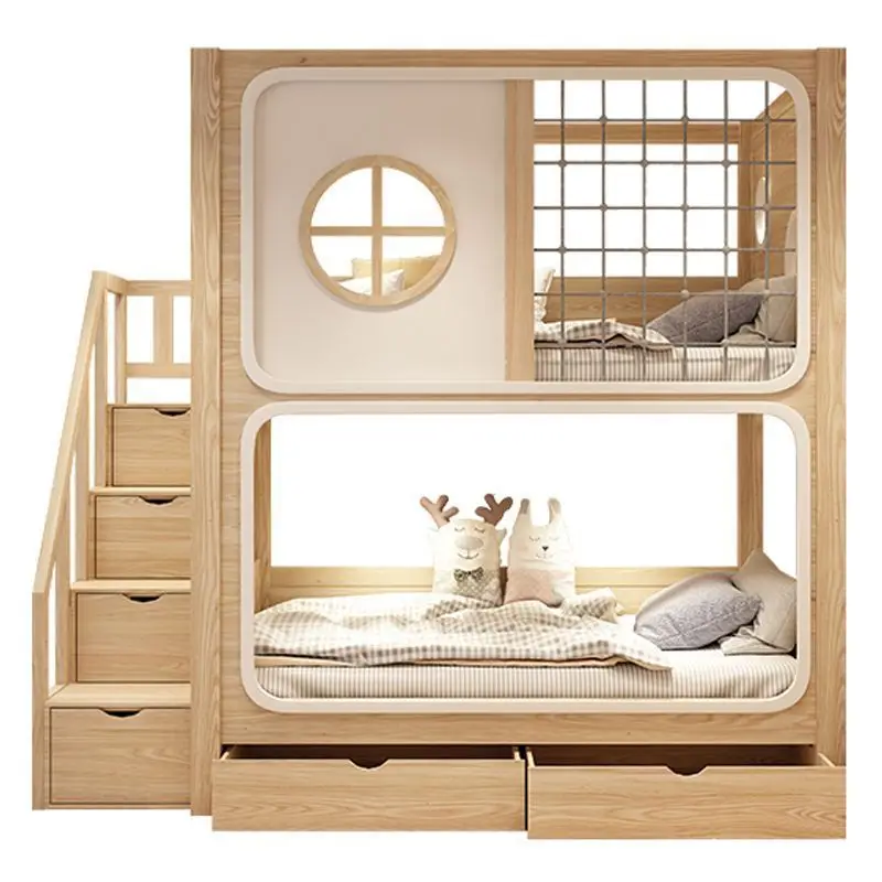 Solid wood bed, wood wax oil, all solid wood two-layer children's upper and lower beds, bunk beds