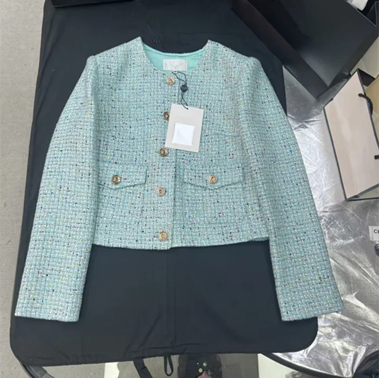 

Customization European women's fashion 2026 spring new collection Long-sleeved blue pocket tweed coat and skirt suit