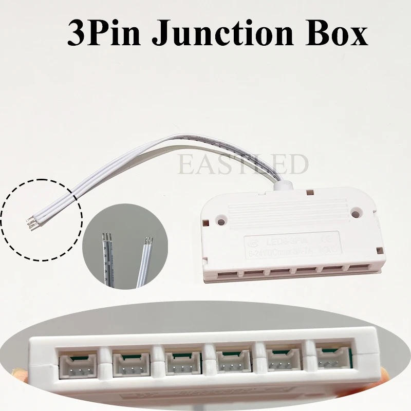 PHB/HY Terminal 3Pin One to Six Splitter Box with Solder End Junction Box for Double Color LED Strip Light Cabinet HUB Splitters