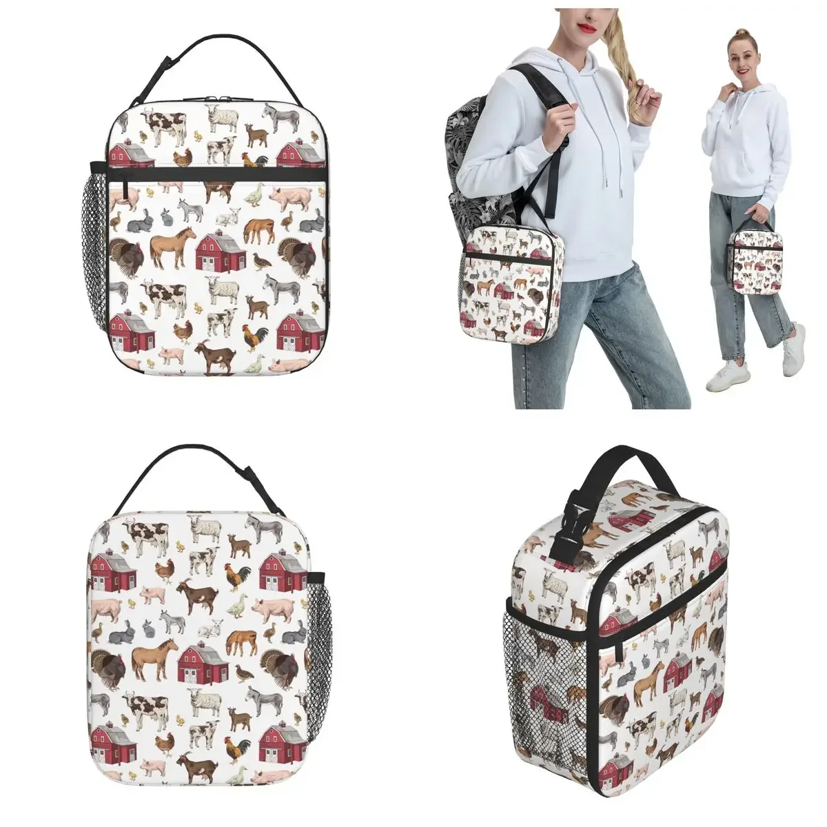 Country Farm Animal Farmhouse Village Life Thermal Insulated Lunch Bag Goose Rooster Pig Lunch Container Thermal Cooler Food Box