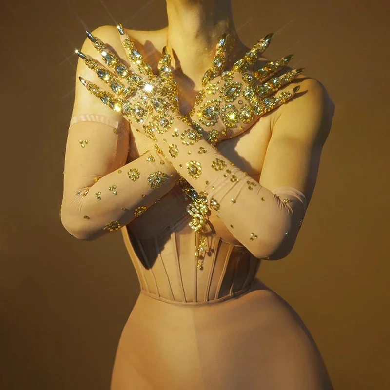 

Перчатки со стразами для певцов и танцоров, аксессуары для костюмов дрэг-квин, аксессуары для ночных клубов, баров, диджеев, вечеринок, хрустальные перчатки yj350