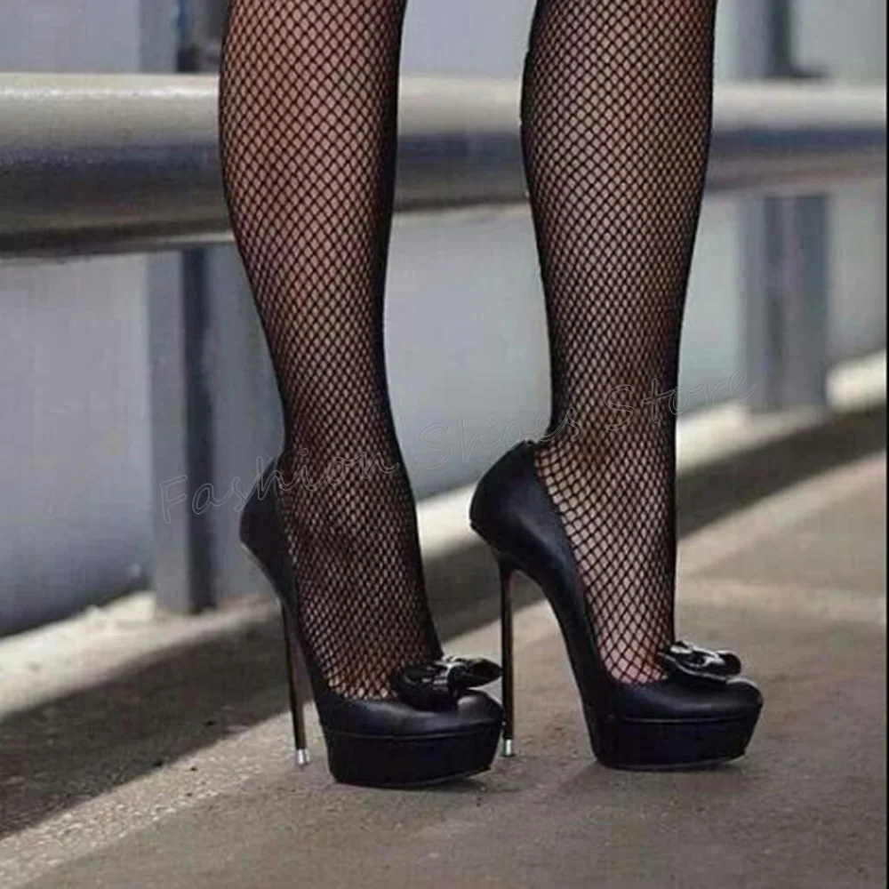 

Black Platform Bow knot Decor Pumps Stilettos High Heels High Heel Shoes for Women Sexy Heels 2025 New Zapatos Para Mujere
