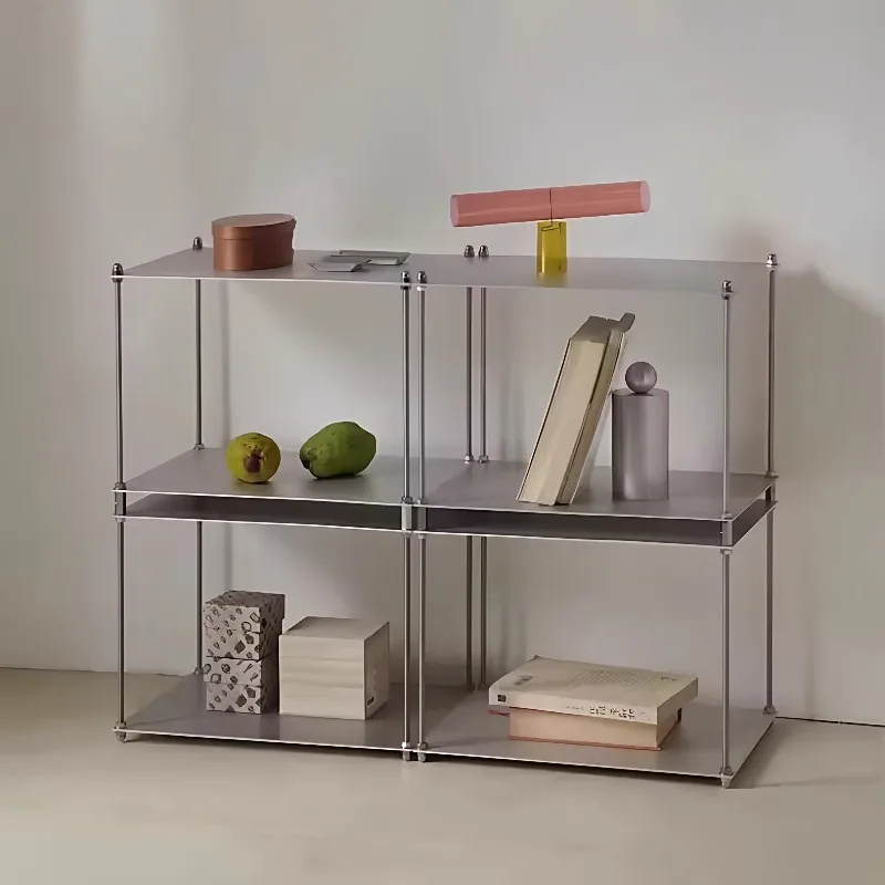 Modular Stainless Steel Bookcase Display Shelf Minimalist Stackable Storage Rack Bauhaus Style Organizer for Living Room