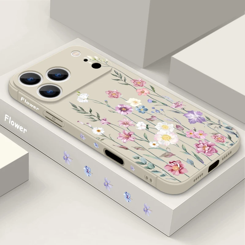 Rosa Blumen gemusterte Silikon-Handyhülle für iPhone Air 16e 17 16 15 Pro Max 14 13 Pro 12 11 stoßfeste weiche TPU-bemalte Abdeckung
